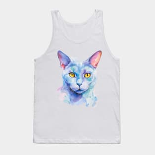 Russian Blue Cat painted in watercolor Tank Top